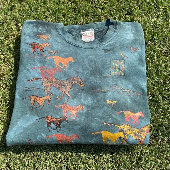Vintage 80’s-90’s tie die horse art work crewneck - Picture 3 of 6